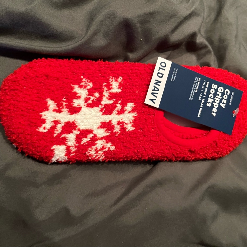 Two pairs of Holiday Christmas  Old Navy Red and Plaid Gripper Socks - Picture 5 of 5